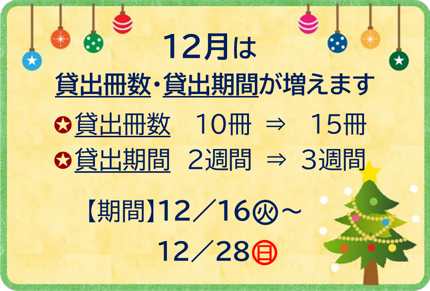 年末の貸出冊数・期間の拡大（12月16日～12月28日）
