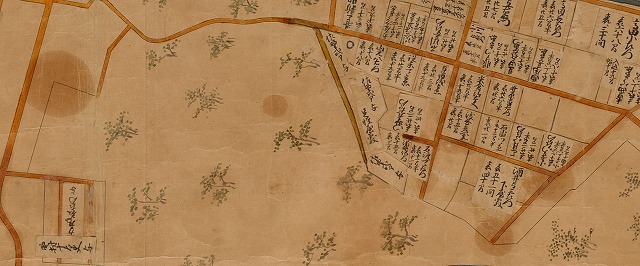 「松平文庫「御城下絵図」（部分、「力丸藤左衛門与」は左下、右が北）」