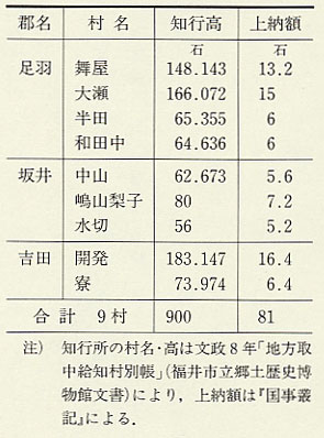 表18 皆川家知行所の村別借知上納額