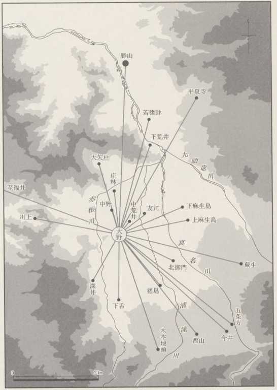 図9 大野町との引越しが6件以上の町村