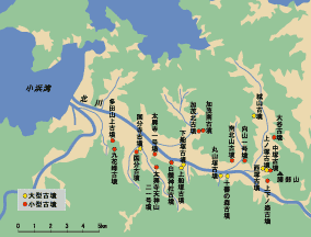 上中地域の主要古墳分布図