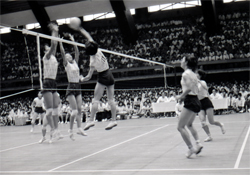 国体決定記念事業 招待バレーボール大会　  1965年（昭和40）県広報写真62379　福井県文書館蔵